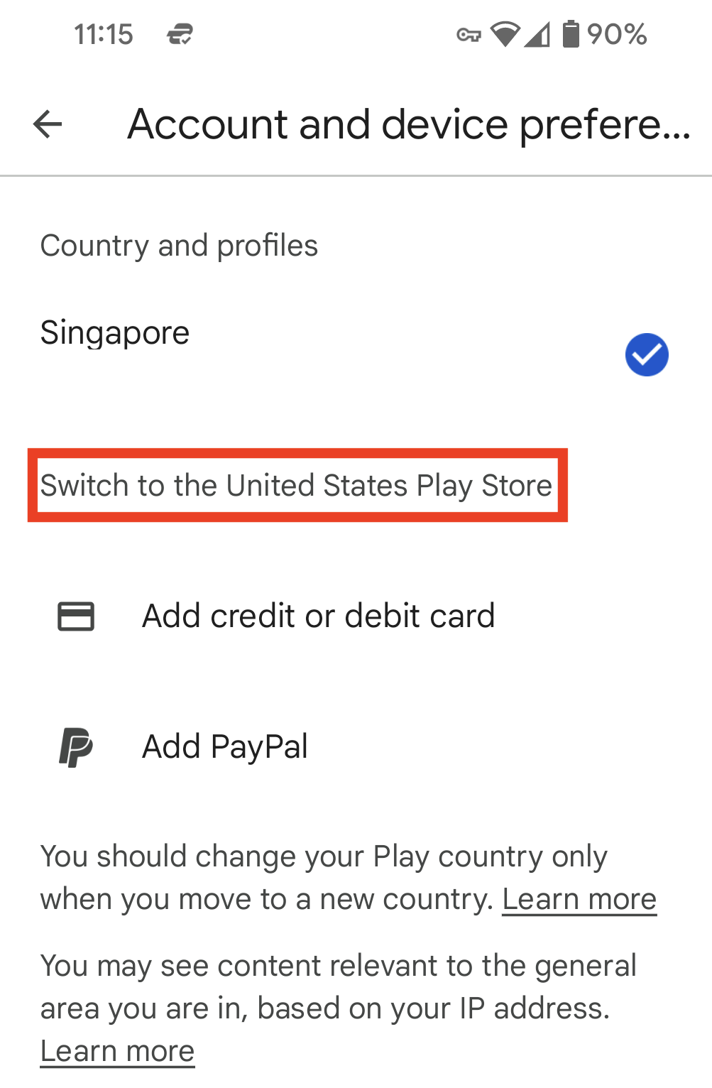 Changer de pays Google Play avec un VPN sur Android